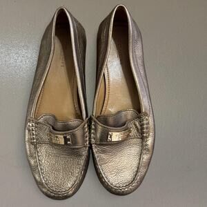 Coach Fredrica Pewter Pebbled Leather Gold Metallic Flat Loafer Size Women’s 6